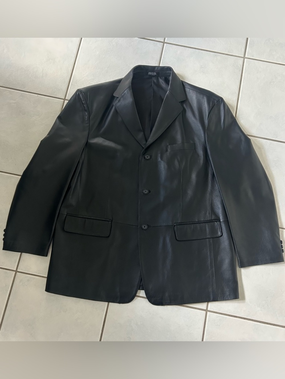 Stafford Black Leather Men's Blazer - Three-Button Sport Coat